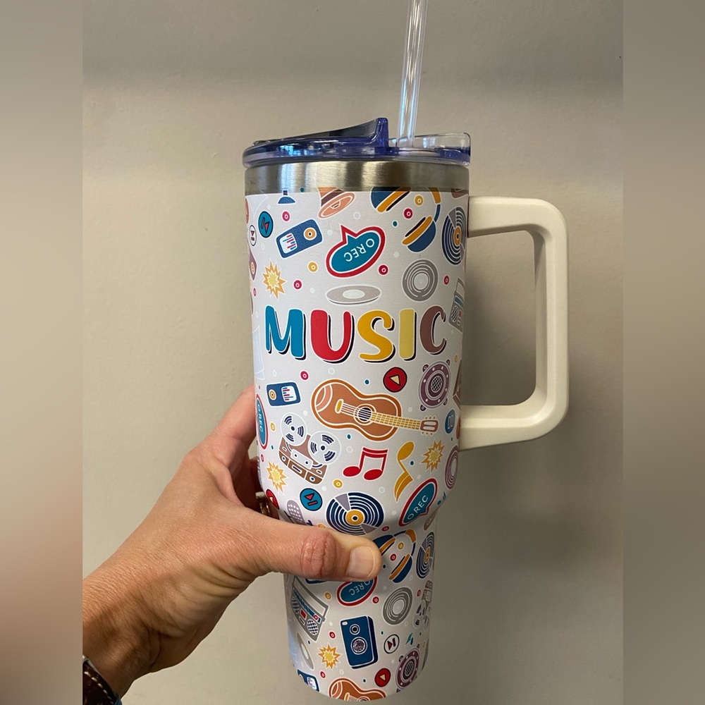 Colorful Music-Themed Tumbler with Handle